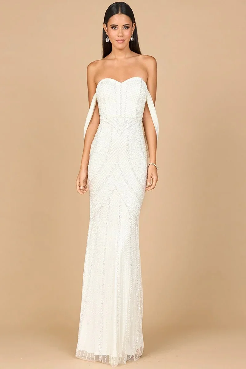 

Arya White Gorgeous Evening Dress Lace for Floor-Length Strapless Backless Prom Dress Sequins Vestidos De Fiesta Customized