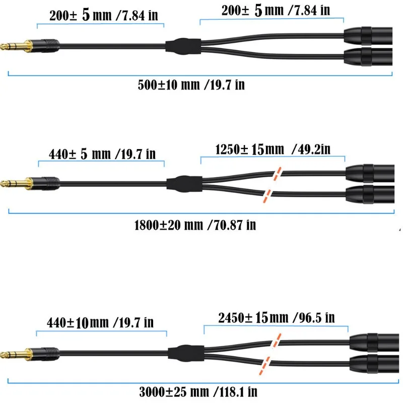 One Point Two Y Type 6.35mm Double Sound Revolution 2 XLR 3P Male Microphone Camera Recorder Audio Cable