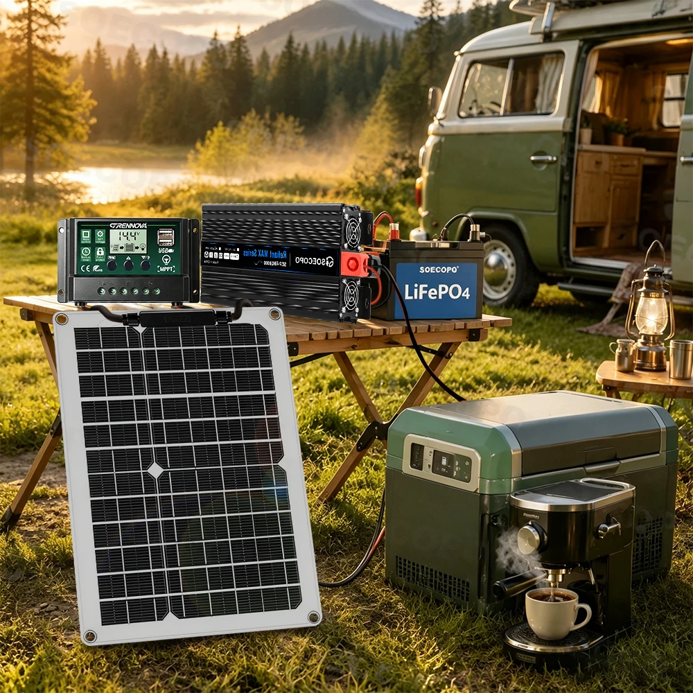 SOECOPO 20000W Peak Solar Kit 2000W Rated Inverter 600W Flexible Panel MPPT Controller DC12V/24V To AC110V/220V for Household