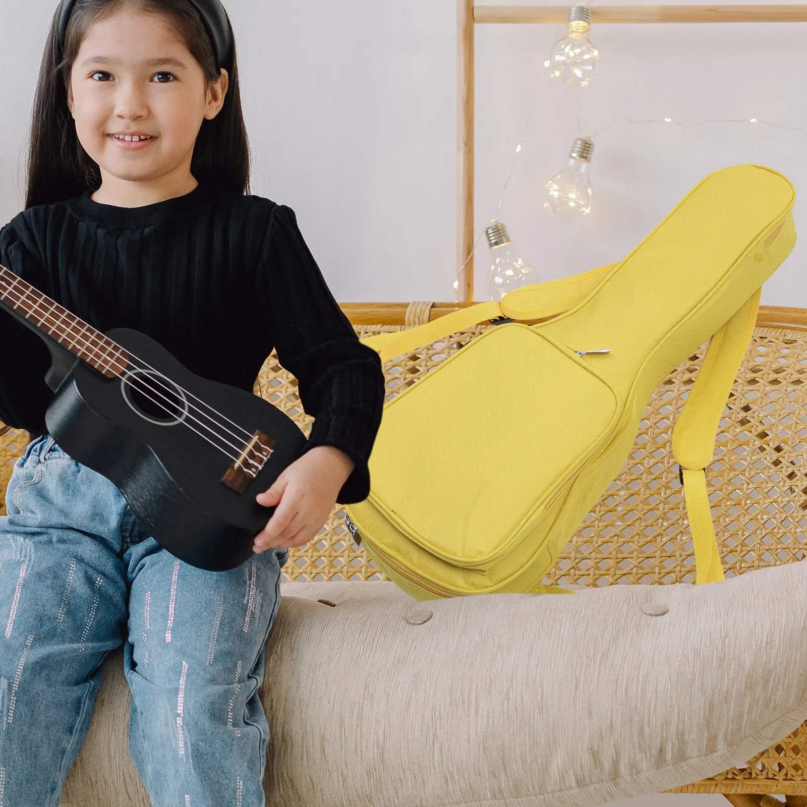 1Pcs Portable Thickened Canvas Oxford Cloth Ukulele Bag Padded Waterproof Case Adjustable Shoulder Strap Large Capacity Outdoor