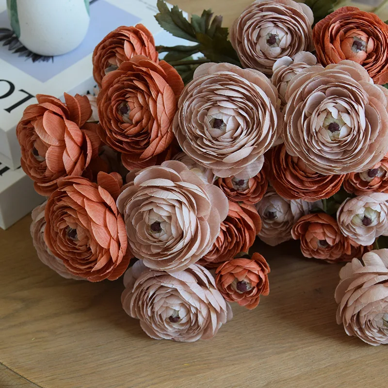 5 Stück Künstliche 3-Köpfige Herbst-Pfingstrosen Seidenblumen DIY Brautstrauß Hochzeitsdekoration Tautropfen-Lotus Heim-Party Tischdekoration Blumenschmuck – Detail 15