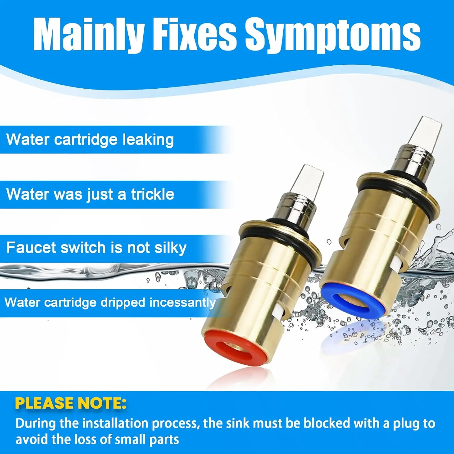 Replacement Valve Core Set for Chicago Faucets Hot and Cold Water Systems with Copper Construction and Porcelain