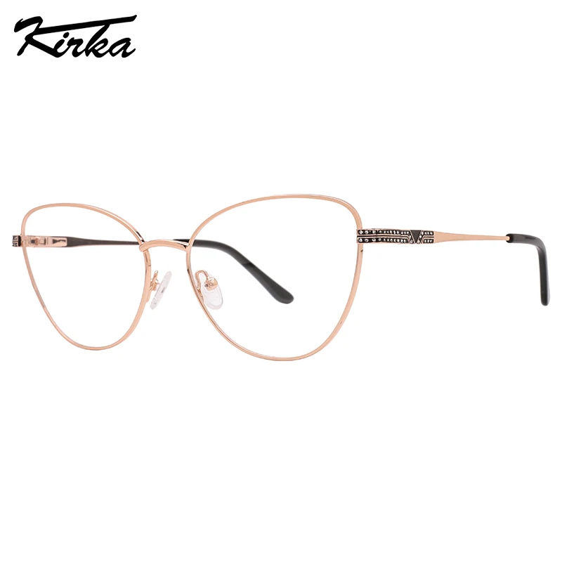 Kirka Female Full-Rim Triangle Cat Eye Optical Metal Frames Prescription Lens Shiny Color Eyeglasses For Ladies&Women MW3073