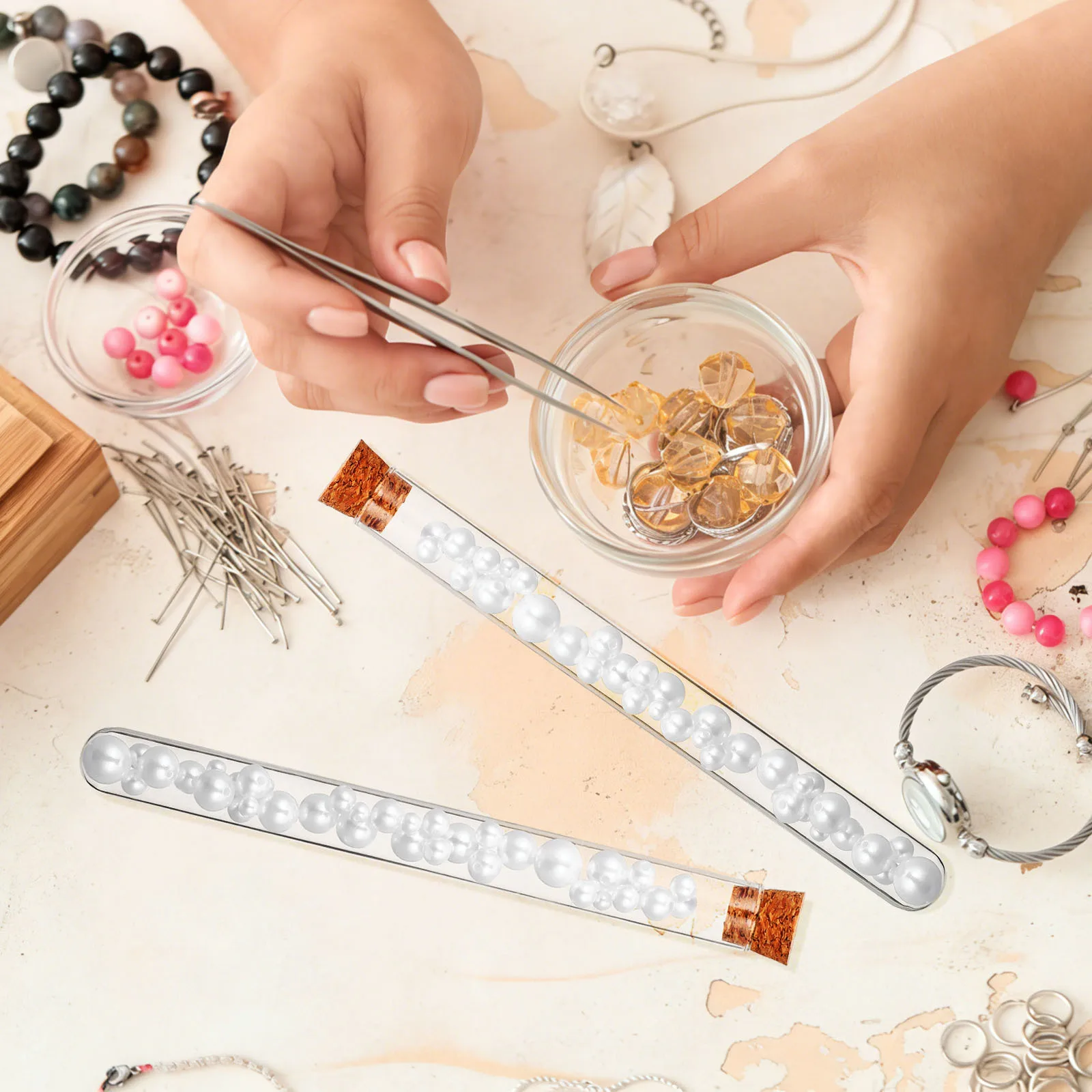 

8Pcs Glass Test Tubes with Wooden Corks Transparent Round Bottom Liquid Storage Chemistry Experiment Equipment Scientific