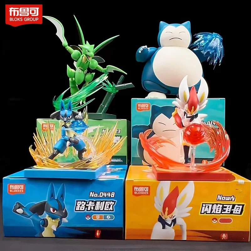 

Original Blokees Pokemon Assembly Action Figure Snorlax Scyther Anime Original Desktop Decoration Children Customized Toy Gift
