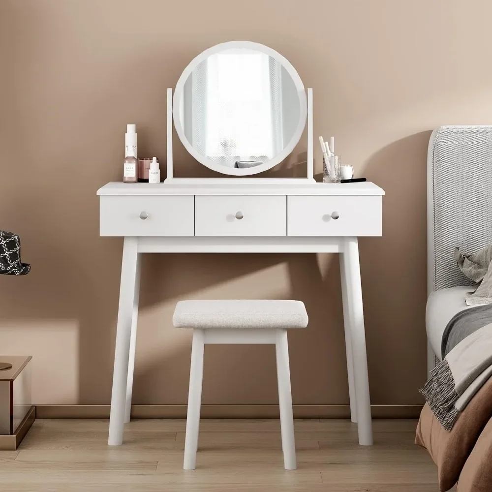 

Vanity Table Sets With Moveable Mirror and Padded Stool Makeup Studio Dresser Dormitory Whitefreight Free Dressing Bedroom Home