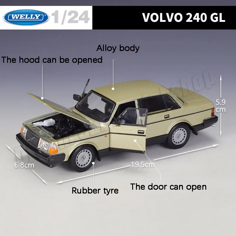 WELLY 1:24 VOLVO 240 GL Die-cast Alloy Car Model Toys Collectible Miniature Cars Model Decoration Holiday Gift