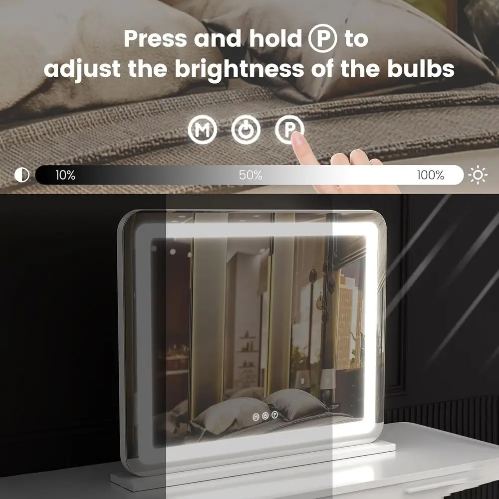 Miroir de courtoisie éclairé par LED 23x18 avec loupe 10X, 3 modes de couleur et port USB