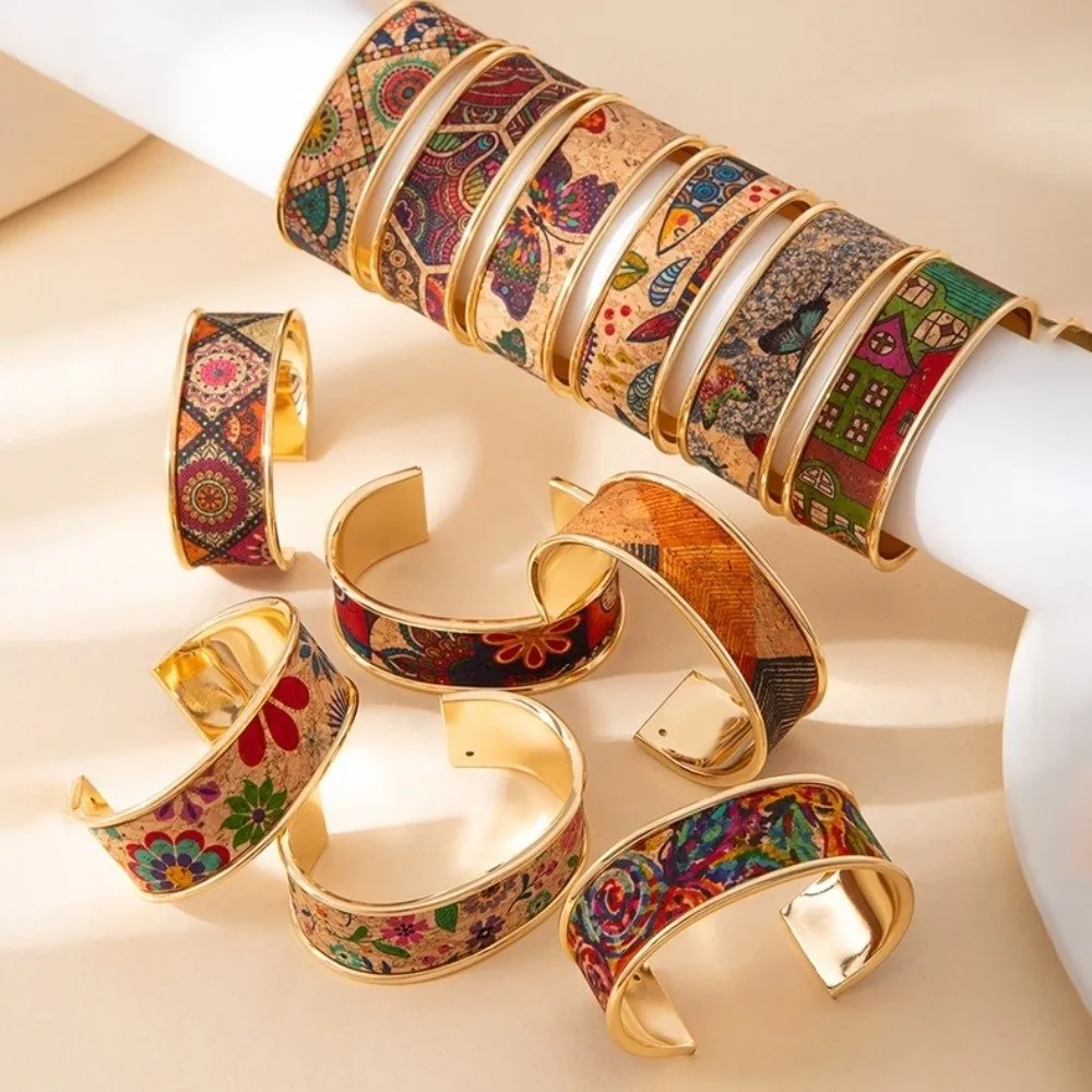Geometric Multicolored Graffiti Bangles Iron Retro Oil Painting Metal Cuff Butterfly Flower Openable Widened Bracelets Fashion