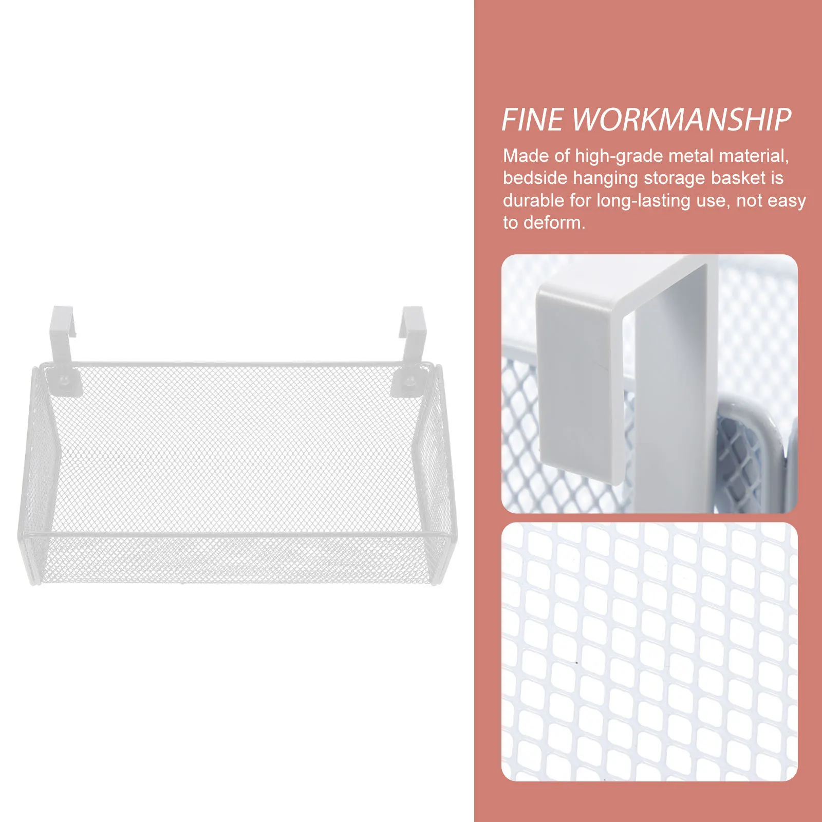 

Metal Grid Basket Bedside Hanging Storage Basket Thickened Bottom Heavy Duty for Dorm Room Organizer Household Sundries Holder