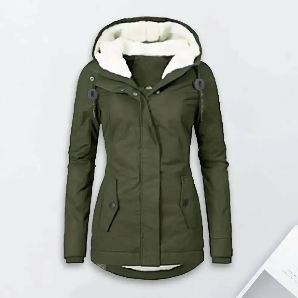 Manteau d'hiver rembourré avec capuche et poches, fermeture à glissière, Parka à cordon de serrage, rétention de chaleur, veste d'extérieur quotidienne pour temps froid
