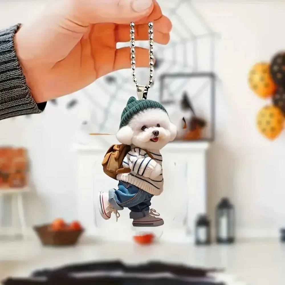 

2D Creative Puppy Animal Acrylic Keychain Backpack Car Hanging Keyring Pendant Cute Teddy Dog Key Decor Accessories Ornament