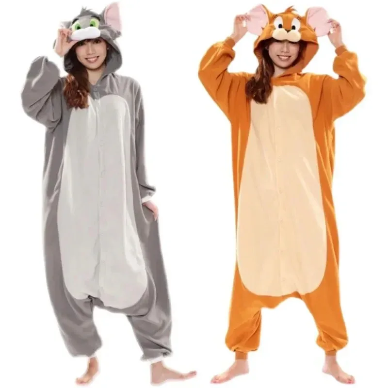 2025 franela nuevo ratón gris Tom Cat Kigurumi mono adulto pijama de dibujos animados Animal disfraz de fiesta de Halloween monos con capucha ★ ❤ ☆