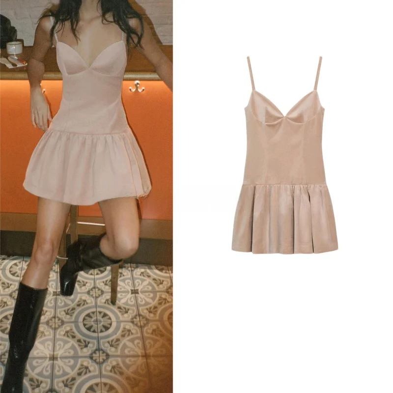 

Новинка осенне-зимнего сезона: Женское короткое платье с V-образным вырезом, без рукавов, на тонких бретелях, с пышным многослойным подолом, в французском стиле, А-силуэт, для делового образа.