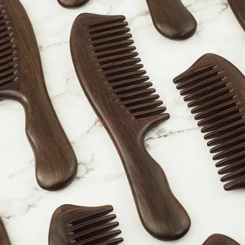 Natural solid wood comb, household scalp massage, wide toothed comb, large handle, ebony comb