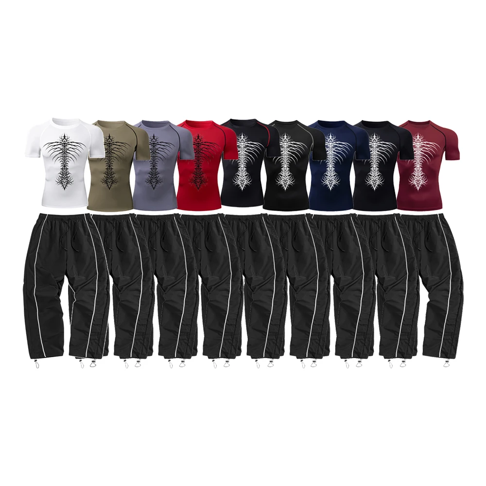 طقم ملابس رياضية صيفية للرجال برباط الخصر سروال طويل متعدد الألوان "هيكل عظمي" نمط طباعة في الهواء الطلق متاح للجري #1