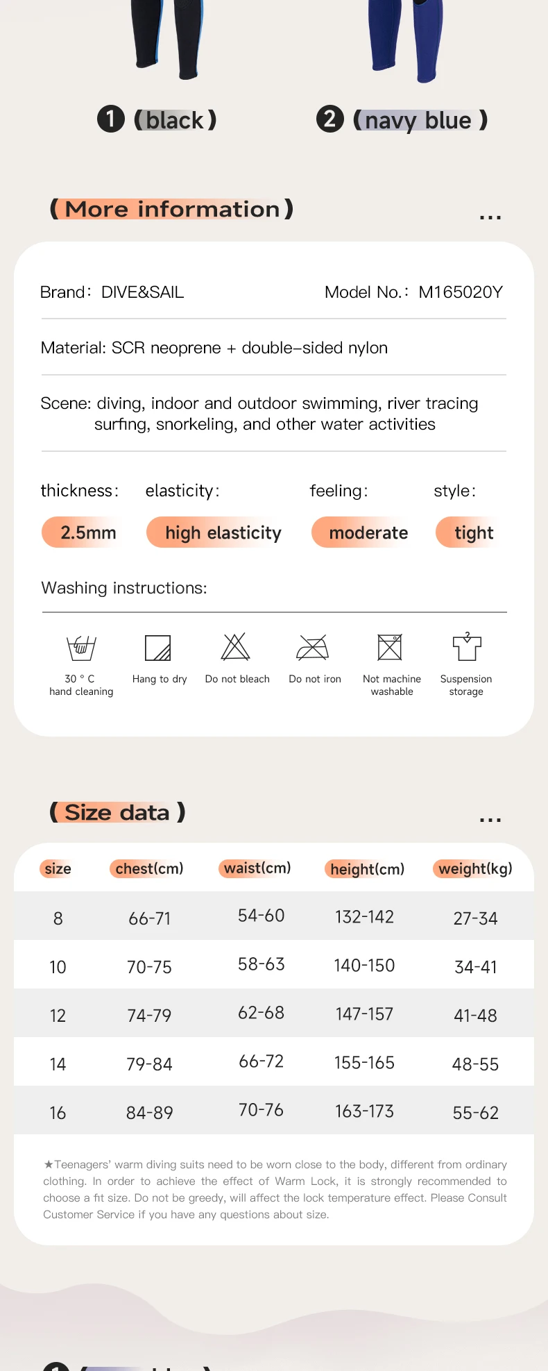 Teenager Jungen Mädchen Neoprenanzüge 2,5 mm Neopren-Tauchanzüge hält warm, einteilige Badeanzüge, Strandkleidung zum Schwimmen, Surfen, Tauchen – Detail 8