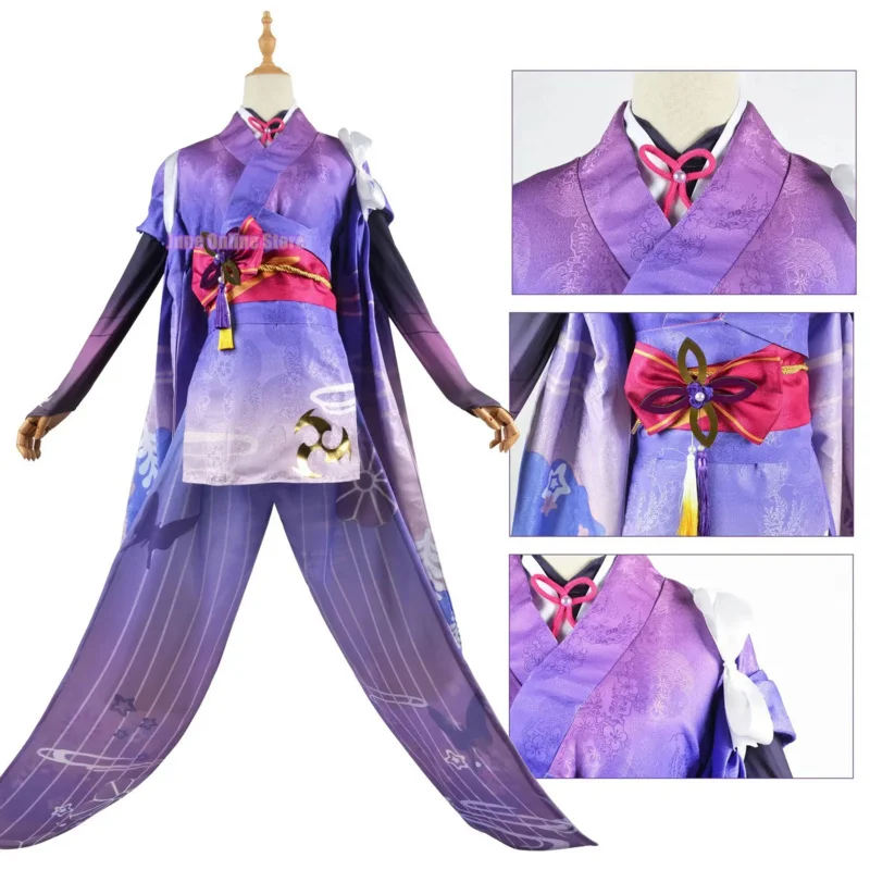 Urso den raiden ei genshin impacto traje jacquard tecido uniforme peruca anime beelzebul cosplay halloween custo novo 2025