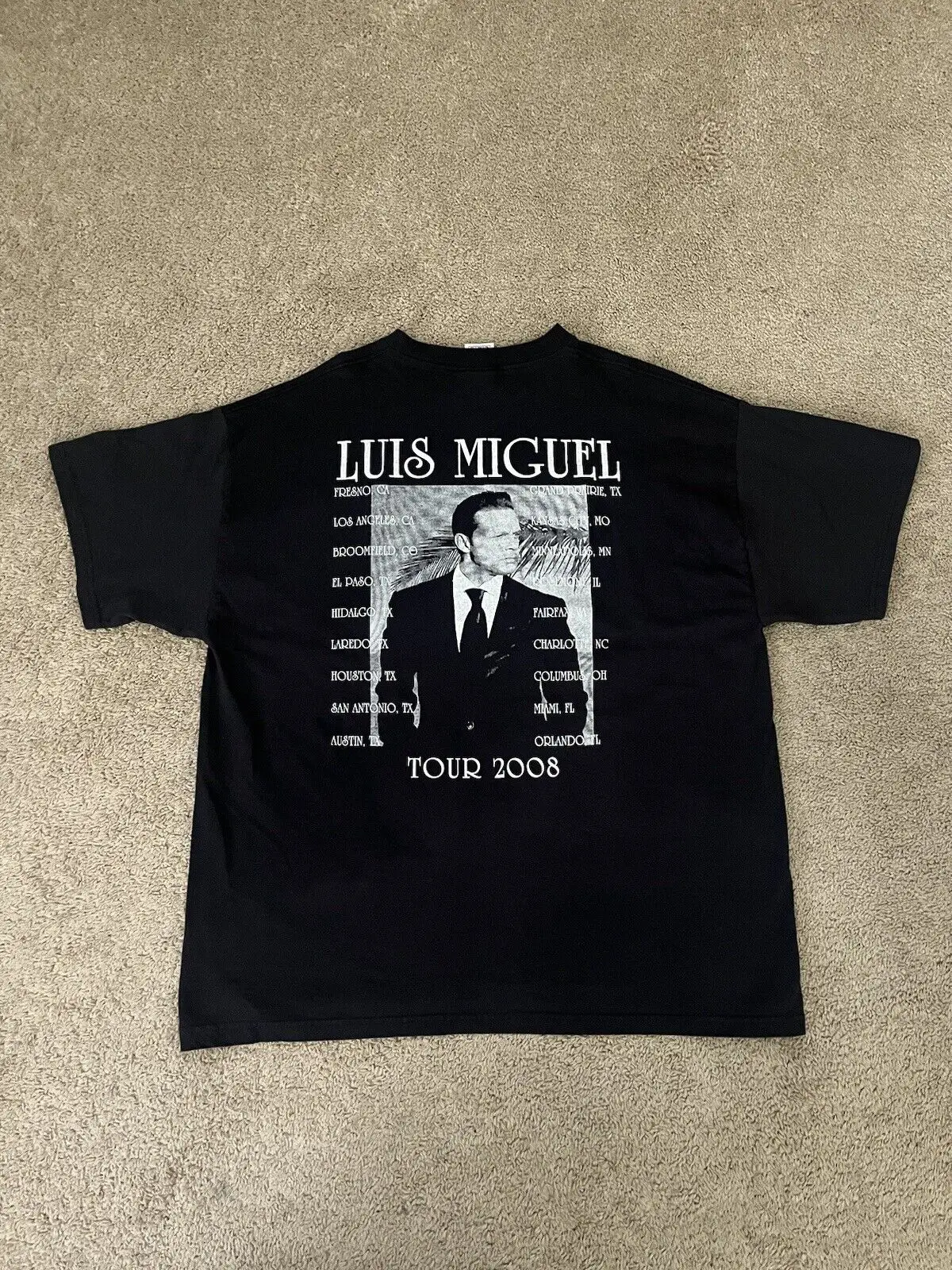 Luis Miguel Mens T Shirt Black Spell Out Tour Band Music 2008 Original