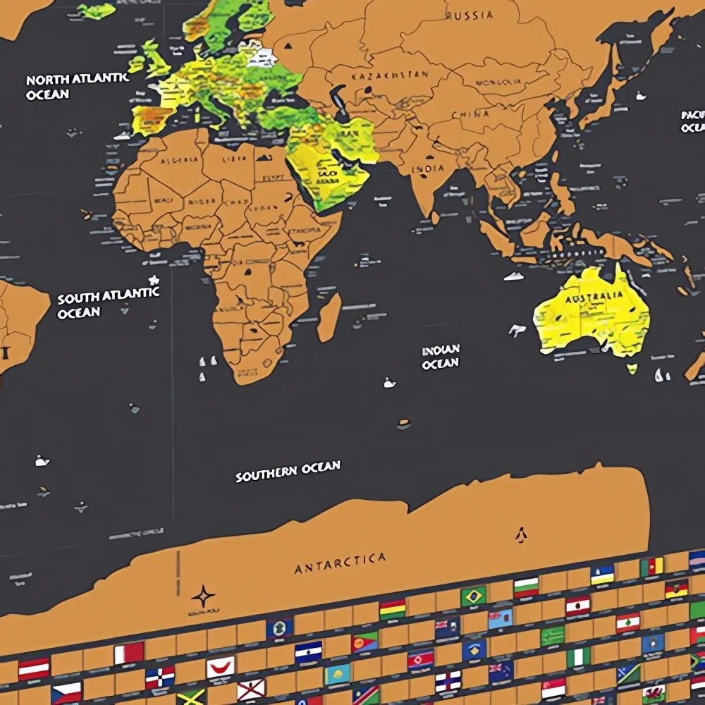 

1PC Scratch Art Maps With National Flag - Global Travel Maps Gift to Track Your Travel Footprints - Unique Room And Office Decor