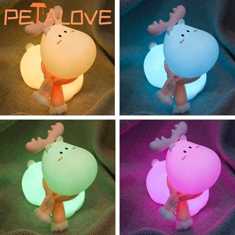 Cute Deer Night Light Warm Soft Light Protect Eyes Lovely Christmas Birthday Gift Automatic Color Change Room Atmosphere