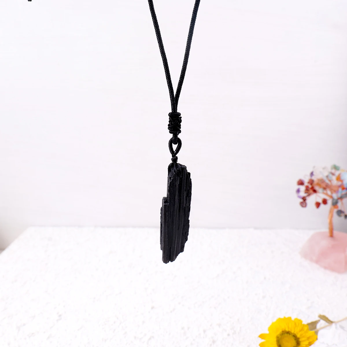 قلادة بدلاية من حجر التورمالين الأسود الطبيعي ، شكل غير منتظم ، حجر خام ، حجر كريستالي ، إكسسوارات #5