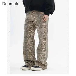 Duomofu-pantalones vaqueros Vintage con estampado de leopardo para mujer, pantalón informal de pierna ancha, de gran tamaño, de cintura alta, Y2K