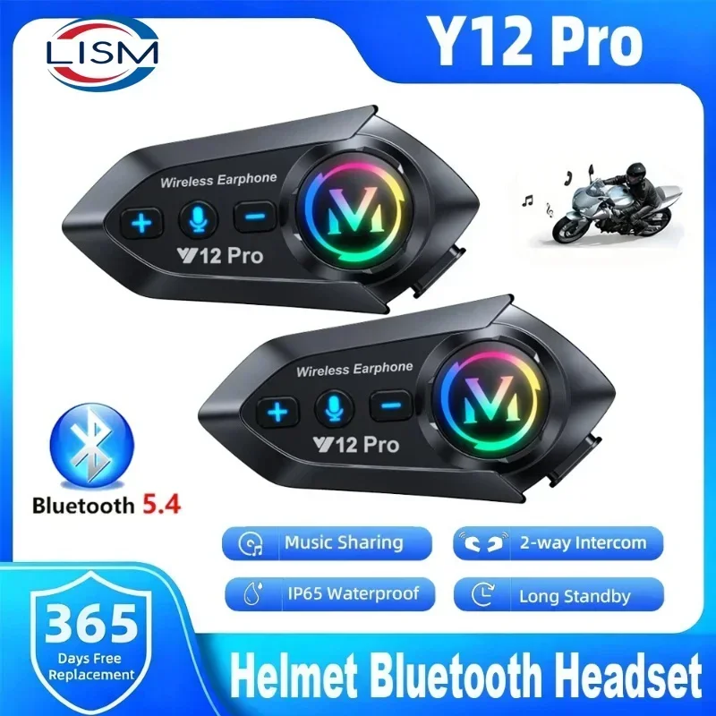 Y12 Pro Motorcycle Helmet Bluetooth Intercom Distance 500M Voice Assistant Multi-scene Mixing Music Sharing IP56 Waterproof