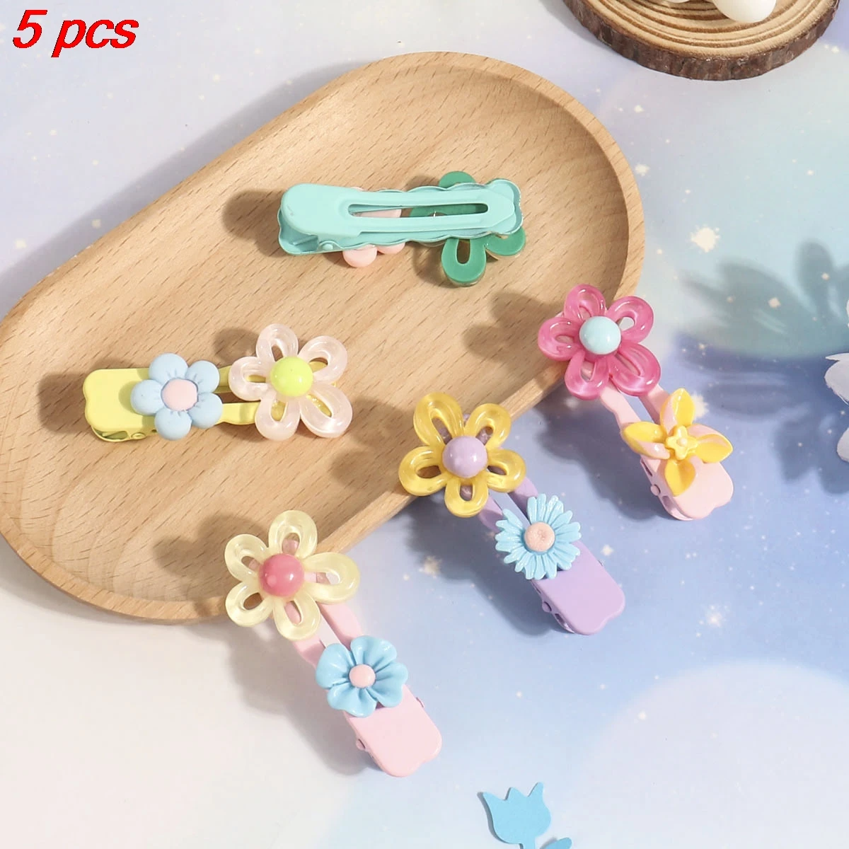 

5 Pcs Children's Hair Clips Pack New Cartoon Flower Dopamine Cute Kawaii Hair Pins Korean Versatile Hair Accessories For Girl