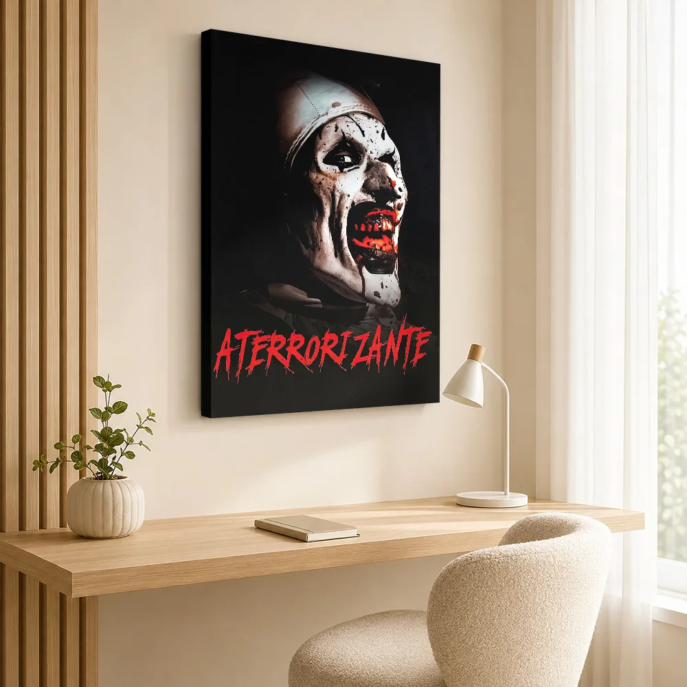 Creepy Clown Framed Canvas Poster Custom Photo Gothic Horror Wall Paintings Decoration for Bedroom Ready to Hang Gift for Fans