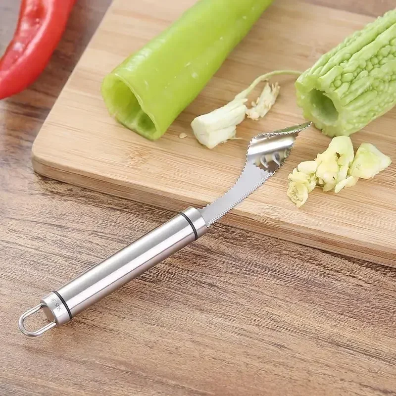 Nuevo Descorazonador de Pimientos de Acero Inoxidable, Removedor de Núcleos de Pepino y Zucchini Portátil, Utensilios de Cocina Especiales con Borde Dentado, Gadgets para el Hogar