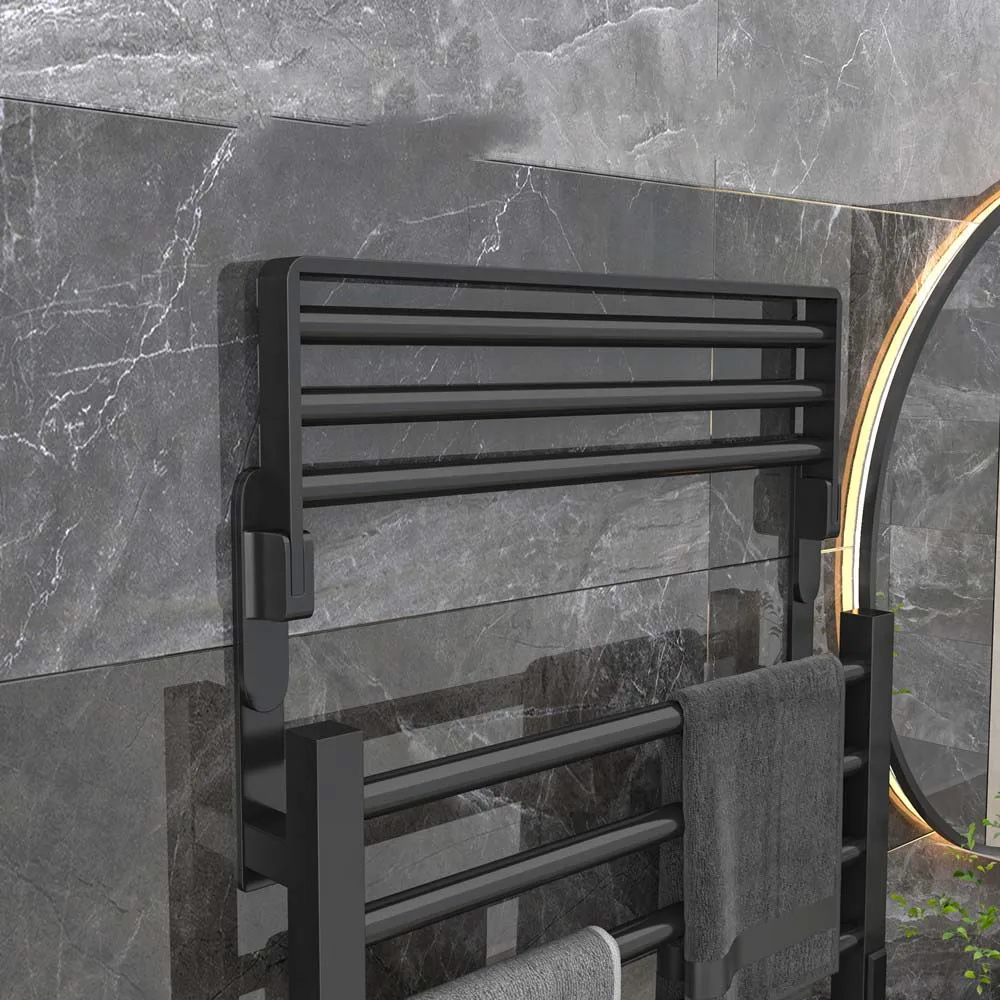 

Large Capacity Modern Black Elegant Intelligent Folding Towel Rail Warmer With Shelf Storage