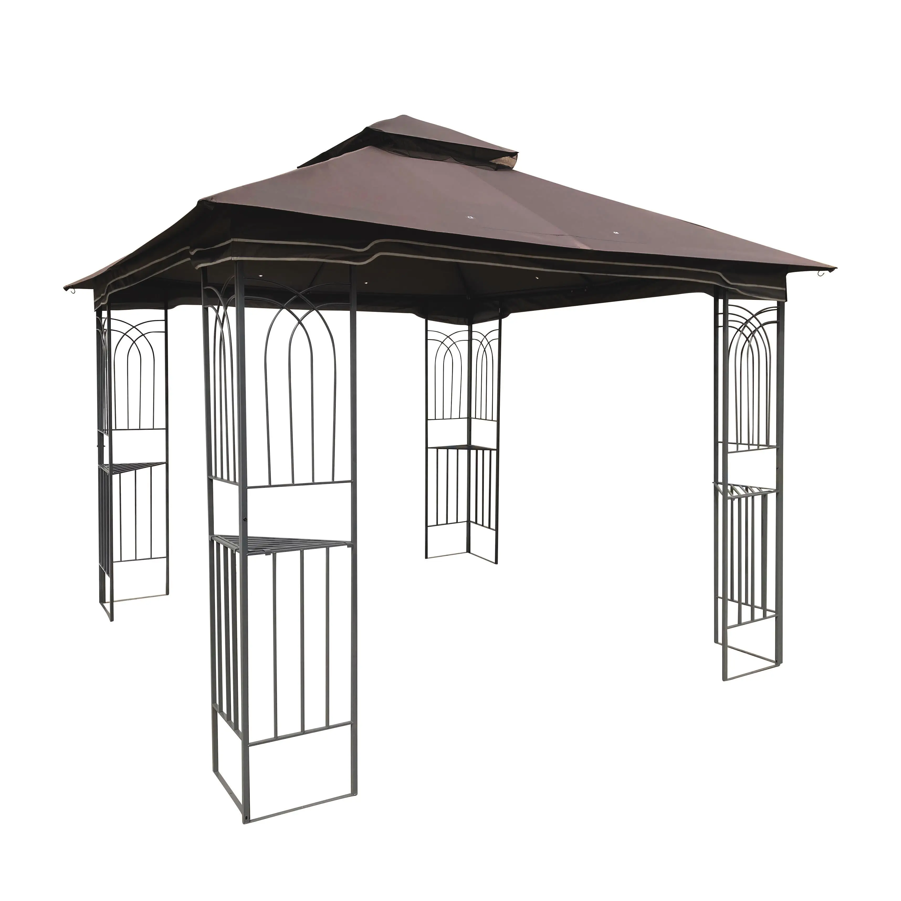 10x10 Outdoor Canopy Tent with Double Roof, Ventilated Design & Mosquito Net - Ideal for lawn , Garden & Deck - Brown