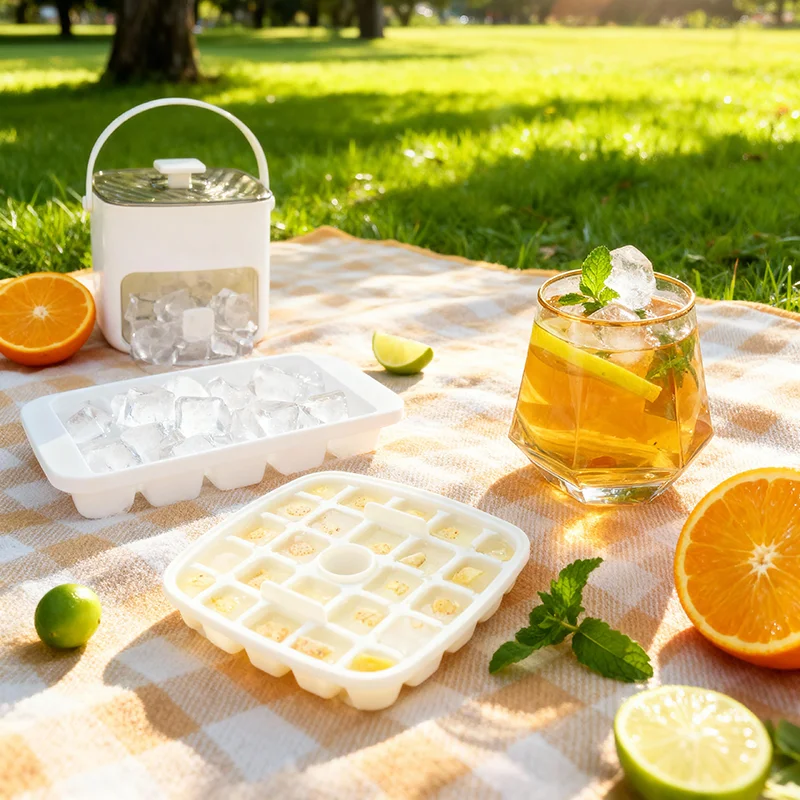 Набор лотков для кубиков льда с 48 сетками, многоразовая форма для изготовления льда с одним касанием и ведром для хранения домашних кубиков льда, идеально подходящая для напитков