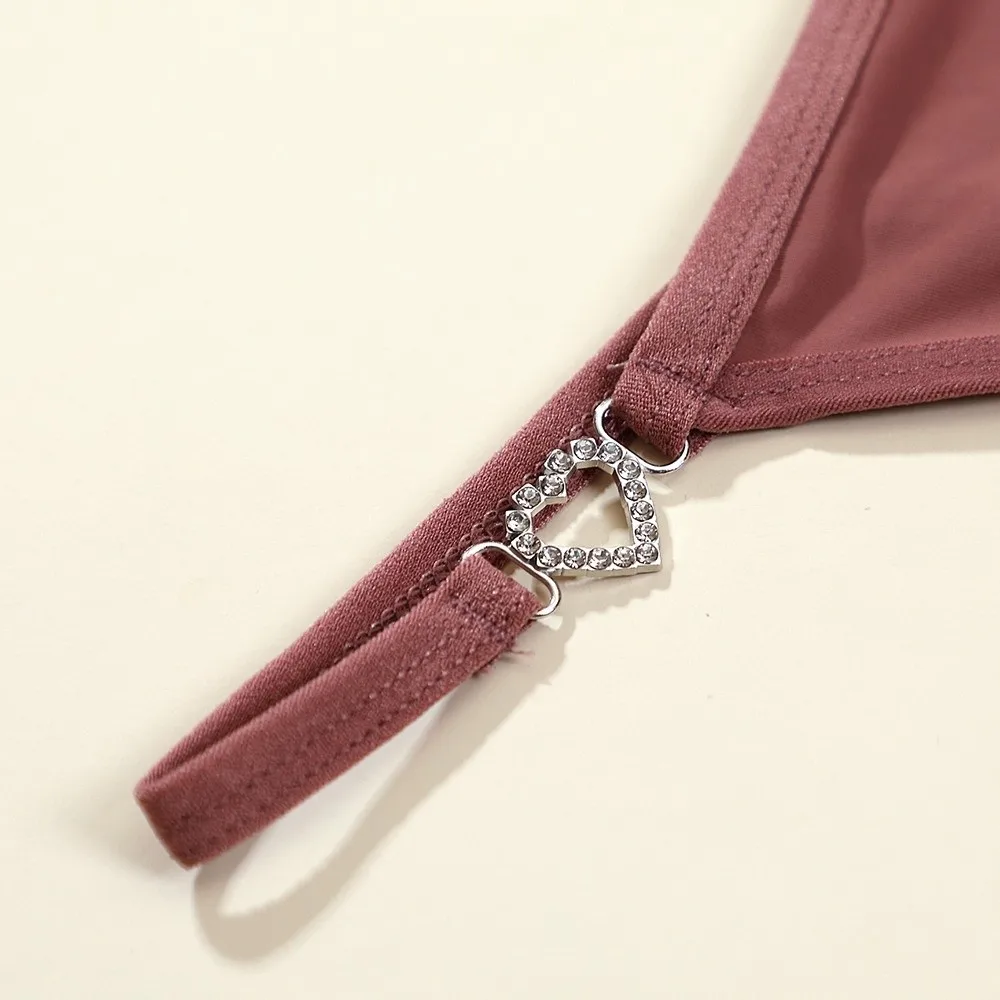 Baumwoll-Slips mit Herz-Strasssteinen, niedriger Bund, einfarbige Bikini-Slips, nahtlose Unterhosen, T-Back-Slips, Damenunterwäsche – Detail 10