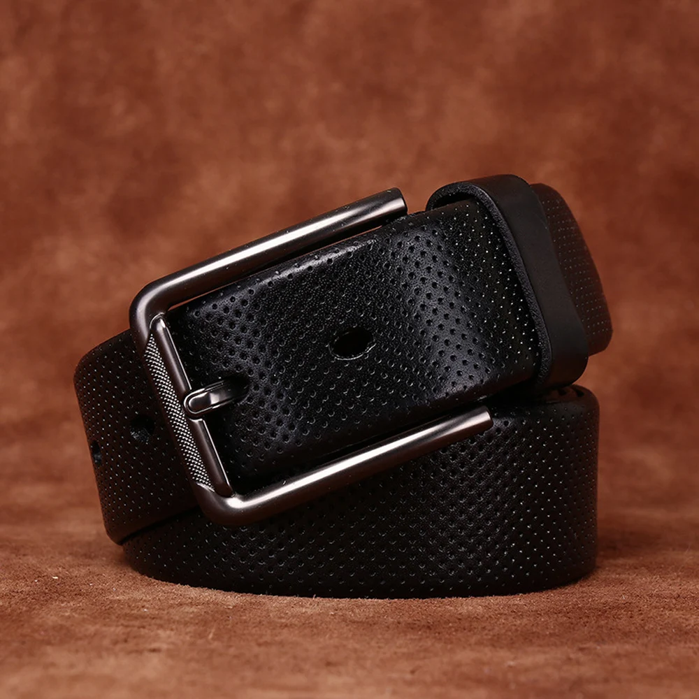 3.8CM First Layer Cowhide High Quality Genuine Leather Belts for Men Strap Male Pin Buckle Jeans Cowboy Cintos Luxury Designer