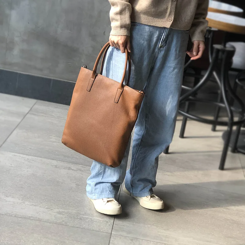 

Genuine Leather Soft Leather Handbag First Layer Cowhide Commuter Tote Women's Large Capacity Autumn and Winter New One-Shoulder