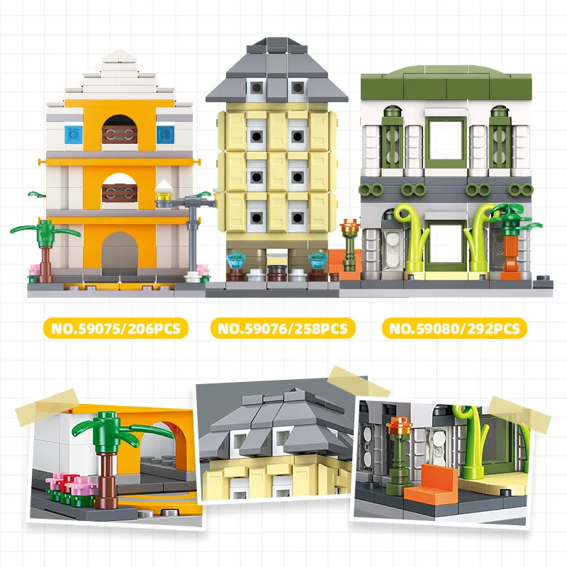 Creative City Mini Street View 3in1 مكتبة بنكية معمارية مدرسة بناء الطوب نموذج بناء مجموعات لعبة للأطفال هدية #1