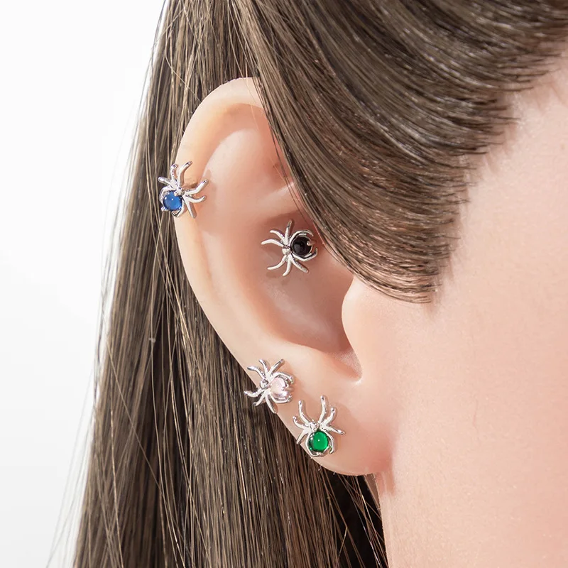 1PC Stainless Steel Rod With Colorful Cz Spider Zircon Earrings Women Fashion Design Black Zircon Earring Party Jewelry Gifts