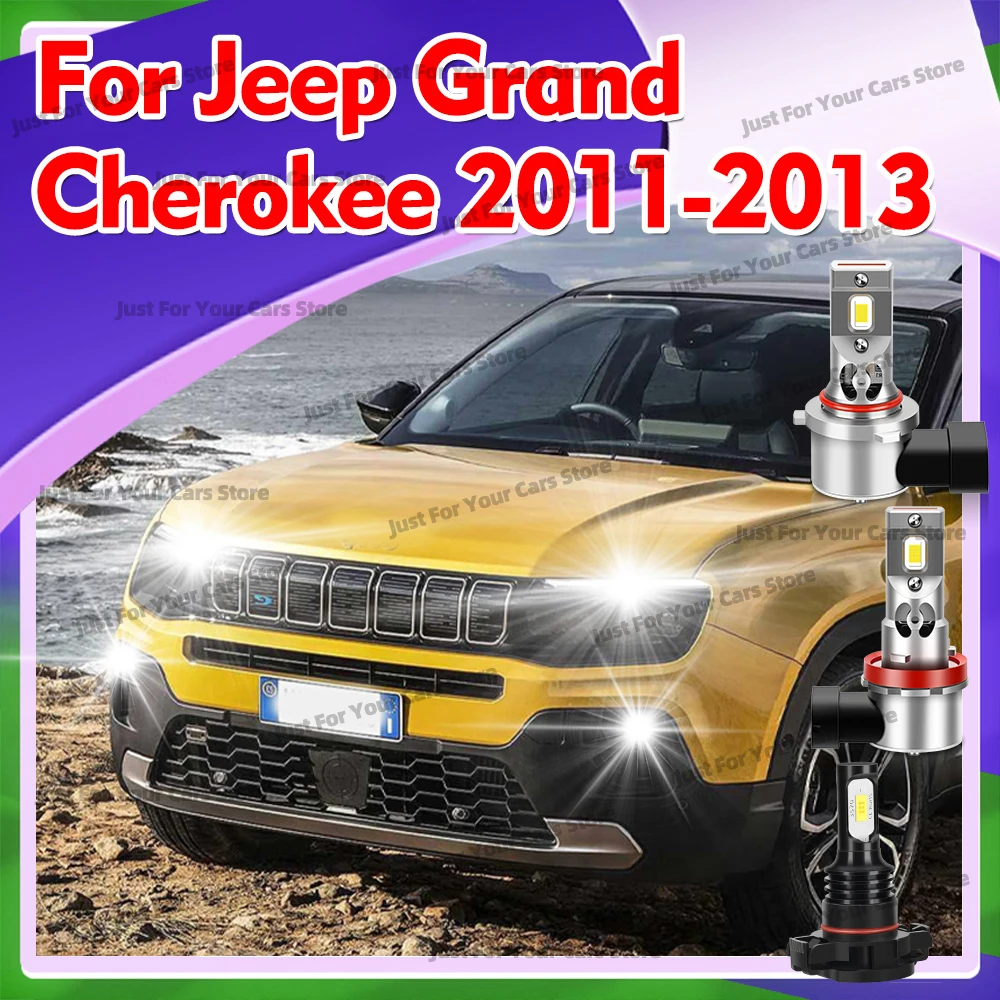 

2/6x LED Headlights 6000K White Fog Bulbs For Jeep Grand Cherokee 2011-2013 Wireless High Low Beam 30000LM Super Bright Headlamp