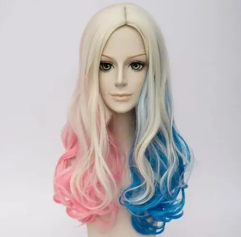 Selbstmord kommando Harley Quinn Perücke lockige blonde rosa blau gemischte Haare Cosplay Perücken