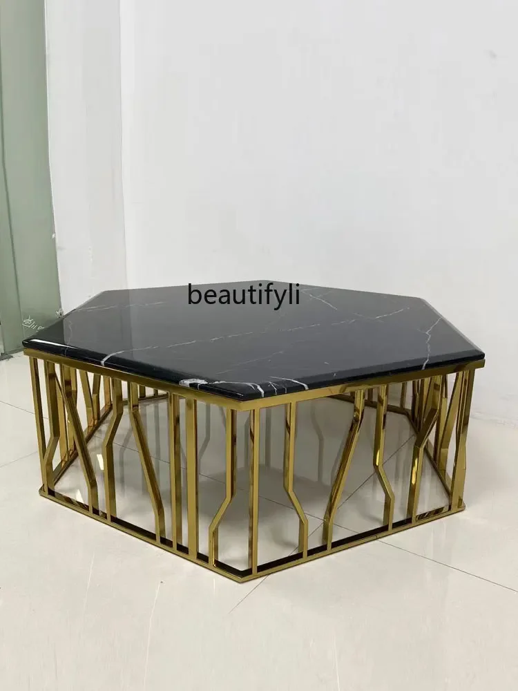 

Rose gold hexagonal coffee table tempered glass living room tea table light luxury stainless steel coffee table6239