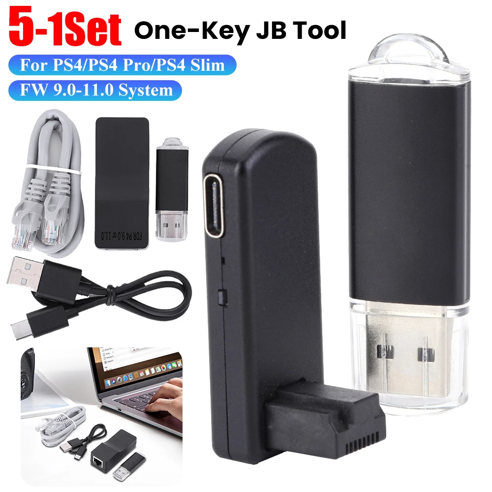 One-Key JB Tool Mod Set Modification Kit with Type-C Cable USB Adapter USB Dongle for PS4/PS4 Pro/PS4 Slim 9.0-11.0 System