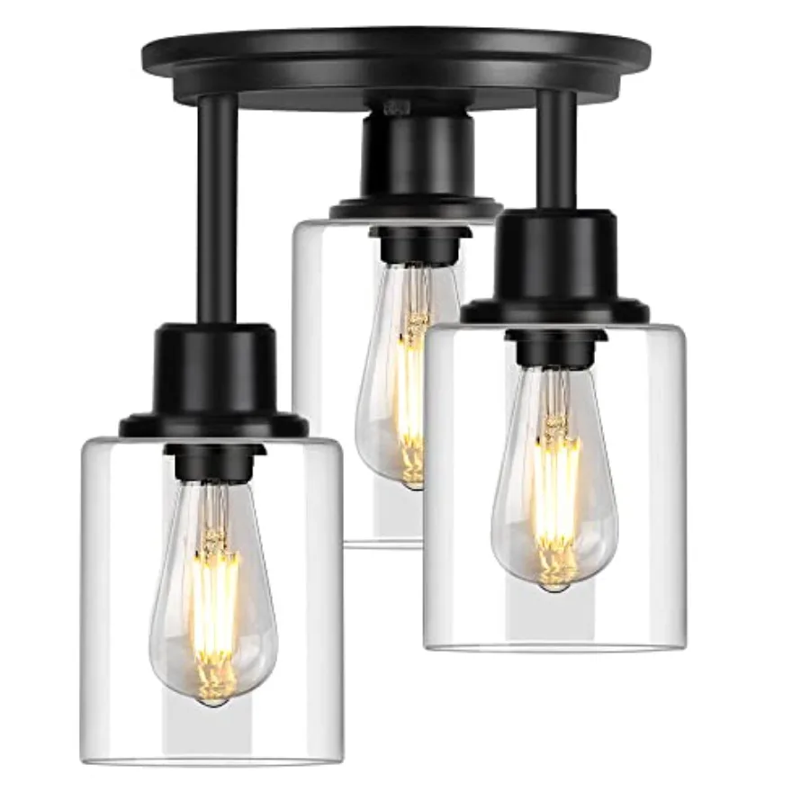 

Semi Flush Mount Ceiling Light, 3-Light Close to Ceiling Light Fixtures, Kitchen Light Fixtures with Clear Glass Shades, Hallwa