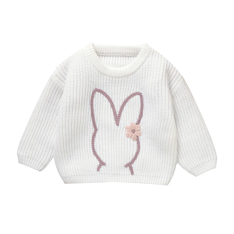 Baby Girl Sweater Long Sleeve Round Neck Ice Cream Embroidery Knit Pullover Toddler Tops