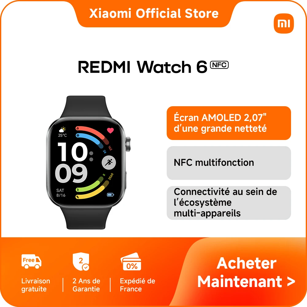 [Officiel] REDMI Watch 6 NFC | Prise en charge du NFC pour des paiements sans contact en toute simplicité, Écran AMOLED 2,07", GNSS 5 systèmes à double antenne L1 pour une précision de positionnement