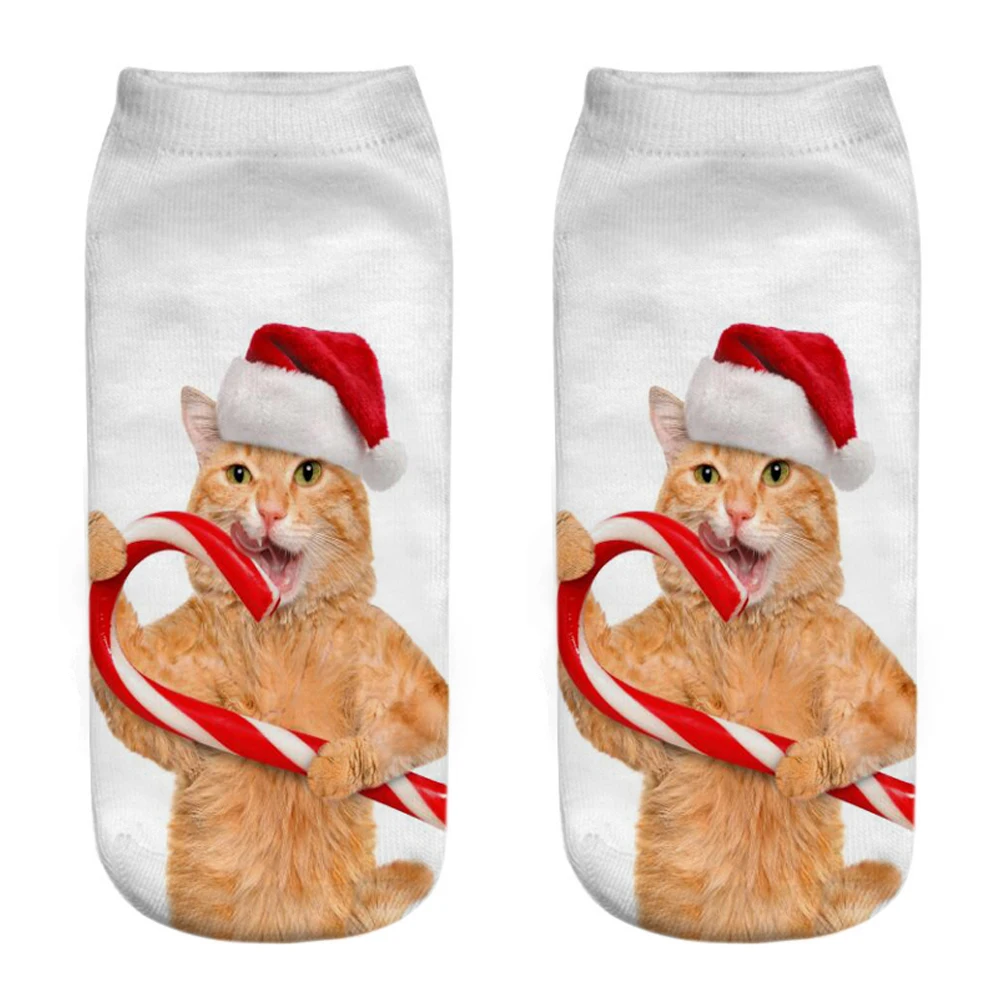 New Design 3D Printed Christmas Socks Funny Creative Pet Cat Face Unisex Cotton Harajuku Ankle Socks Children Gift Dropship