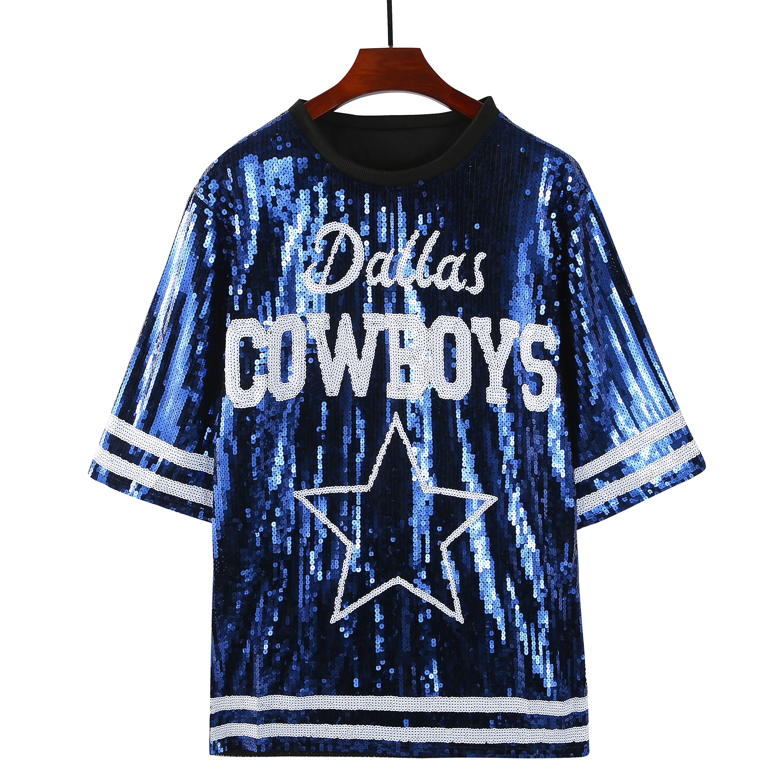 

2025 Short Sleeve Letter O-Neck Streetwear Hip Hop Night Club Women's T-Shirt New Summer Sequins Striped Short Sleeve Tops