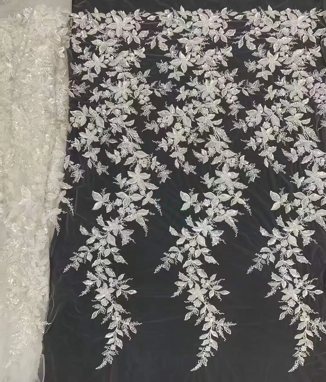 Neue exquisite grafische Pave-Pailletten + Perlen Hochzeitsspitze, hochwertige Hochzeitsabendkleider/5 Yards