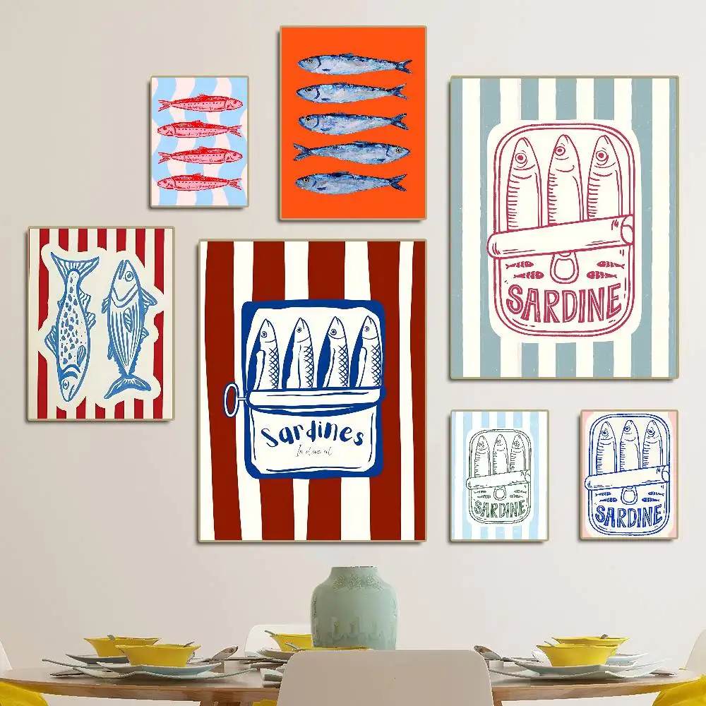 Retro Art Seafood Sardines Art Movie Sticky Posters Vintage Room Bar Cafe Decor Nordic Home Decor